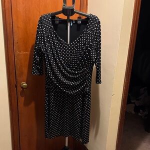 Body slimming Elegant Black and White Polka Dot Long Sleeve Dress
